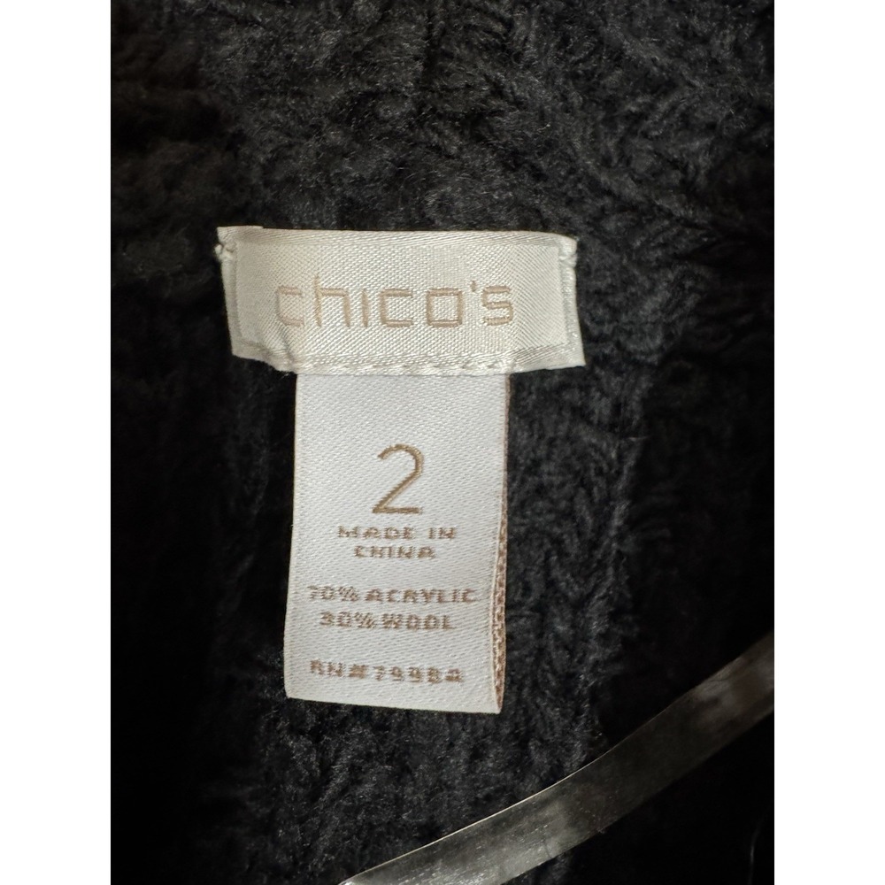Chicos Cardigan Sweater Womens 2 Black Open Front Wool Blend Indie Sleaze Goblin - Picture 9 of 11